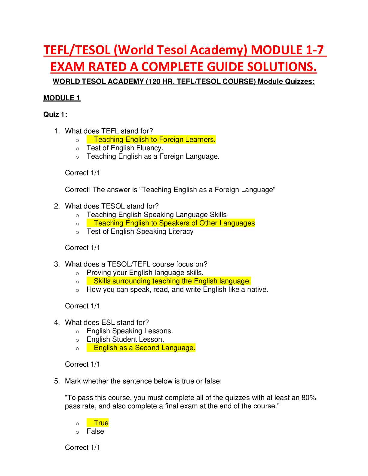 tefl exam answers