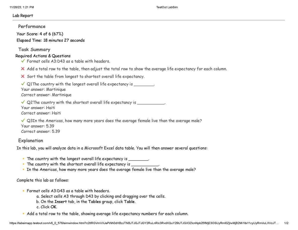 testout excel exam answers