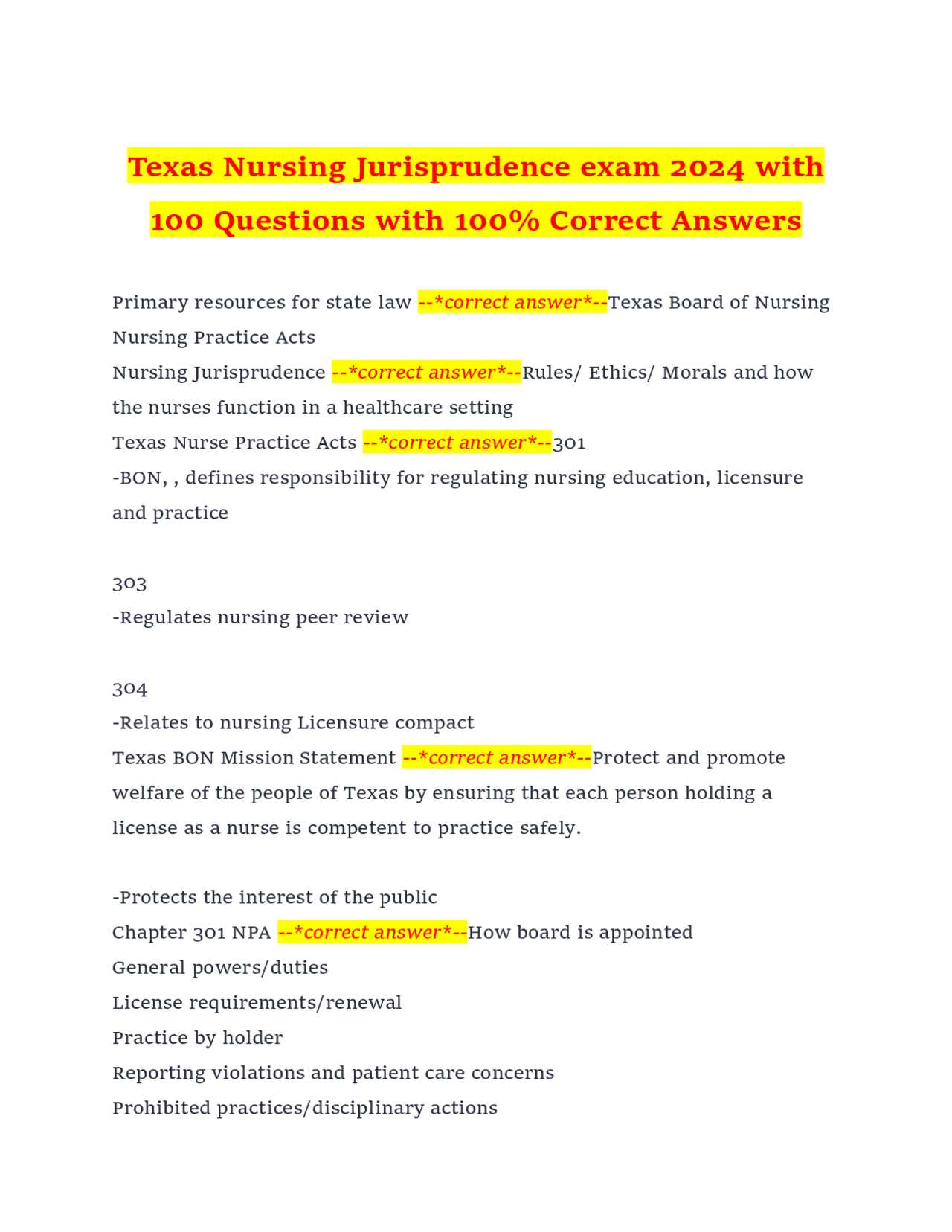 texas nursing jurisprudence exam answers