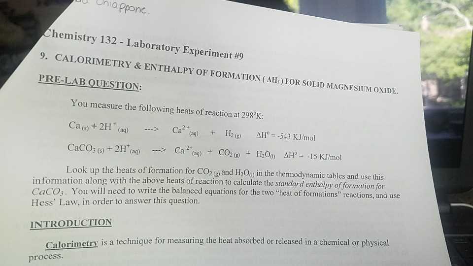 thermodynamics enthalpy of reaction and hesss law pre lab answers