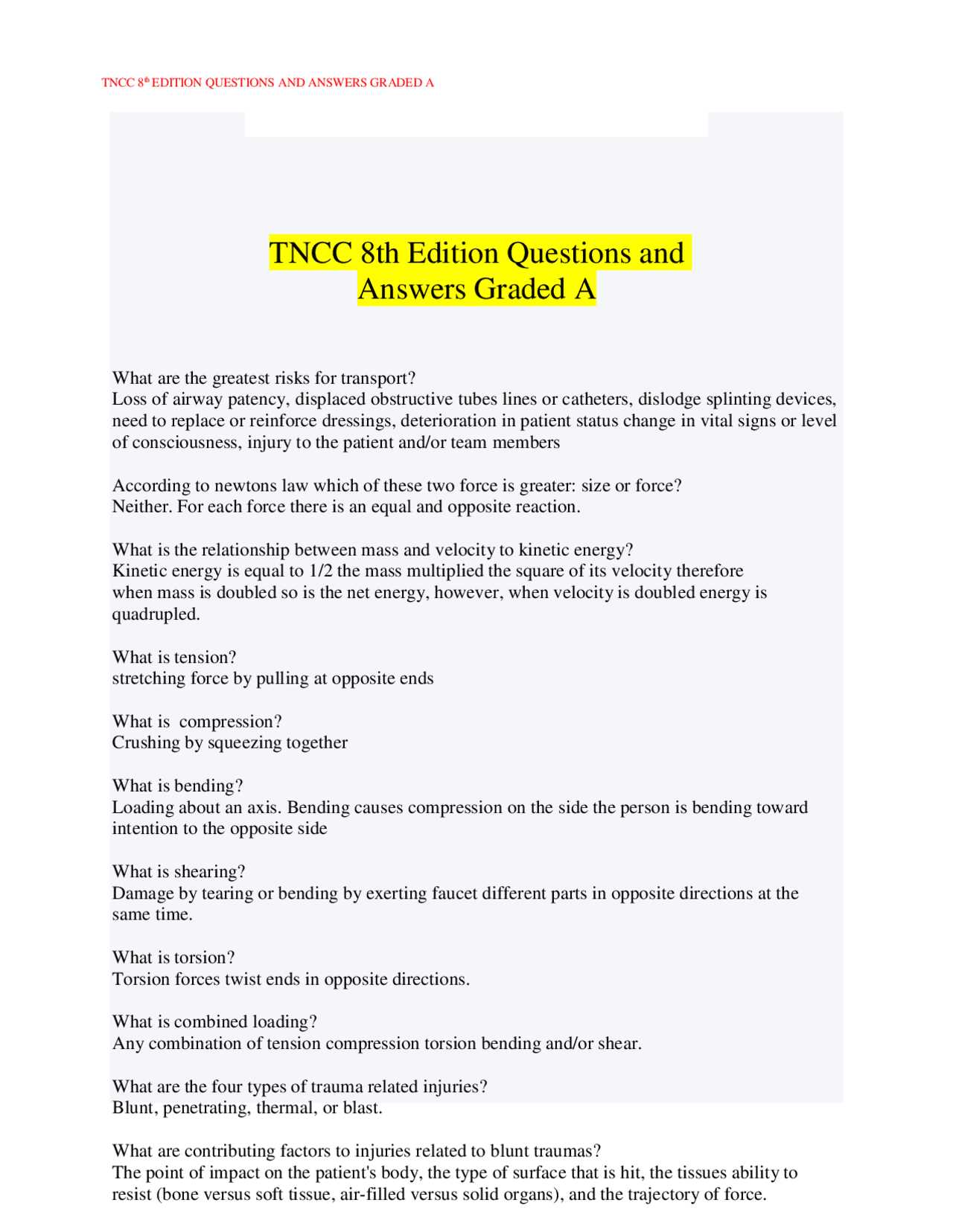 tncc exam answers