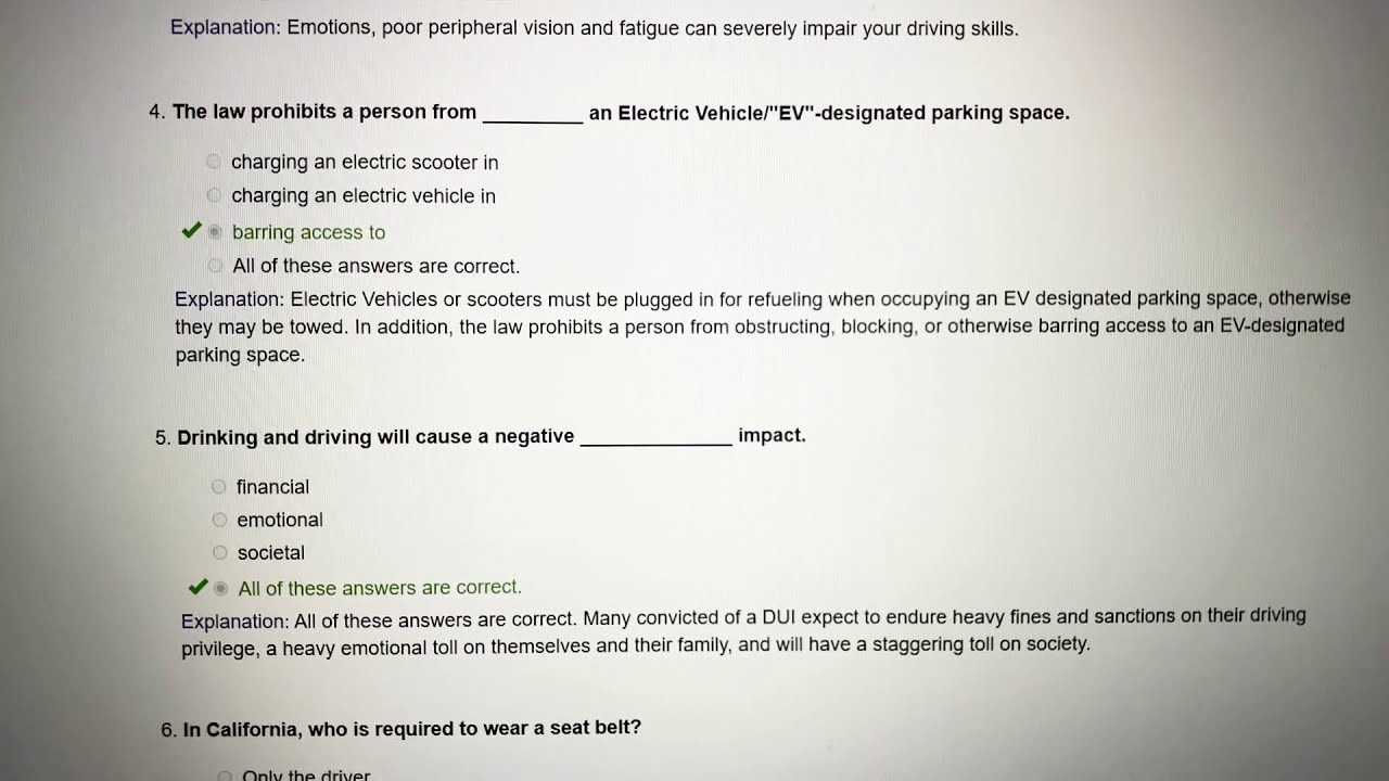 traffic school exam answers california