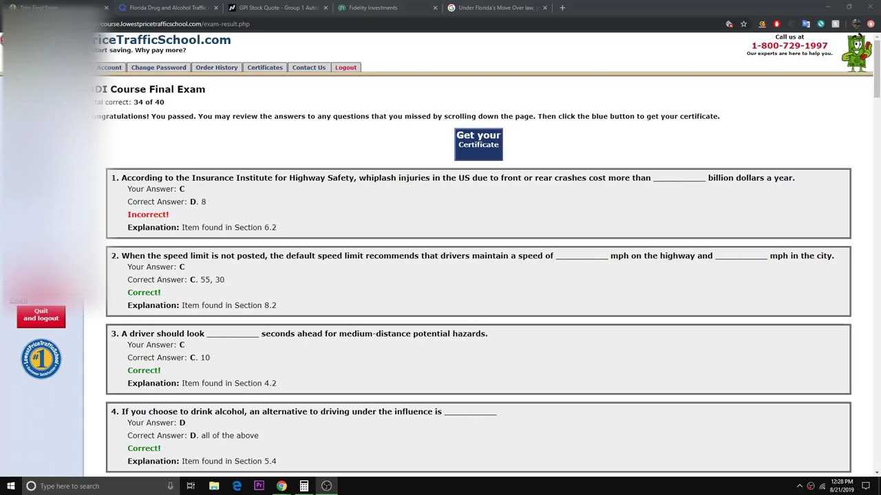 traffic school test answers florida