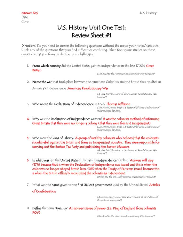 u.s. history exam 1 answers