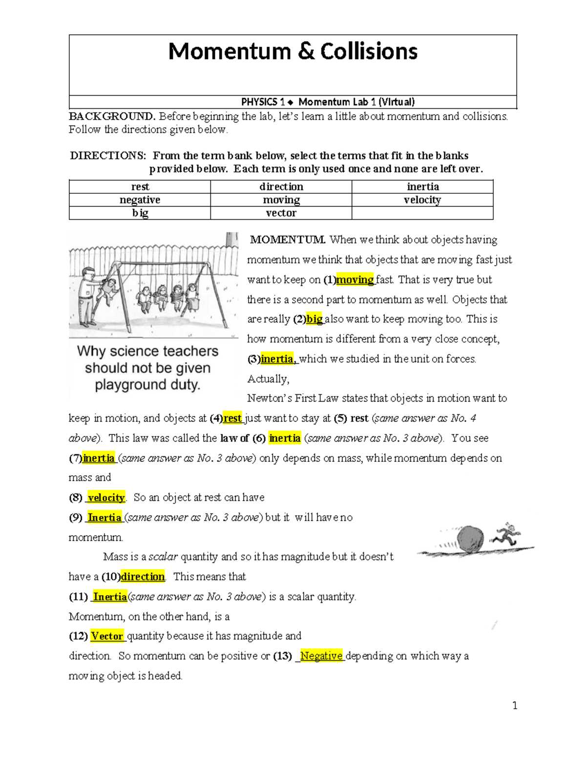 virtual collisions lab answers