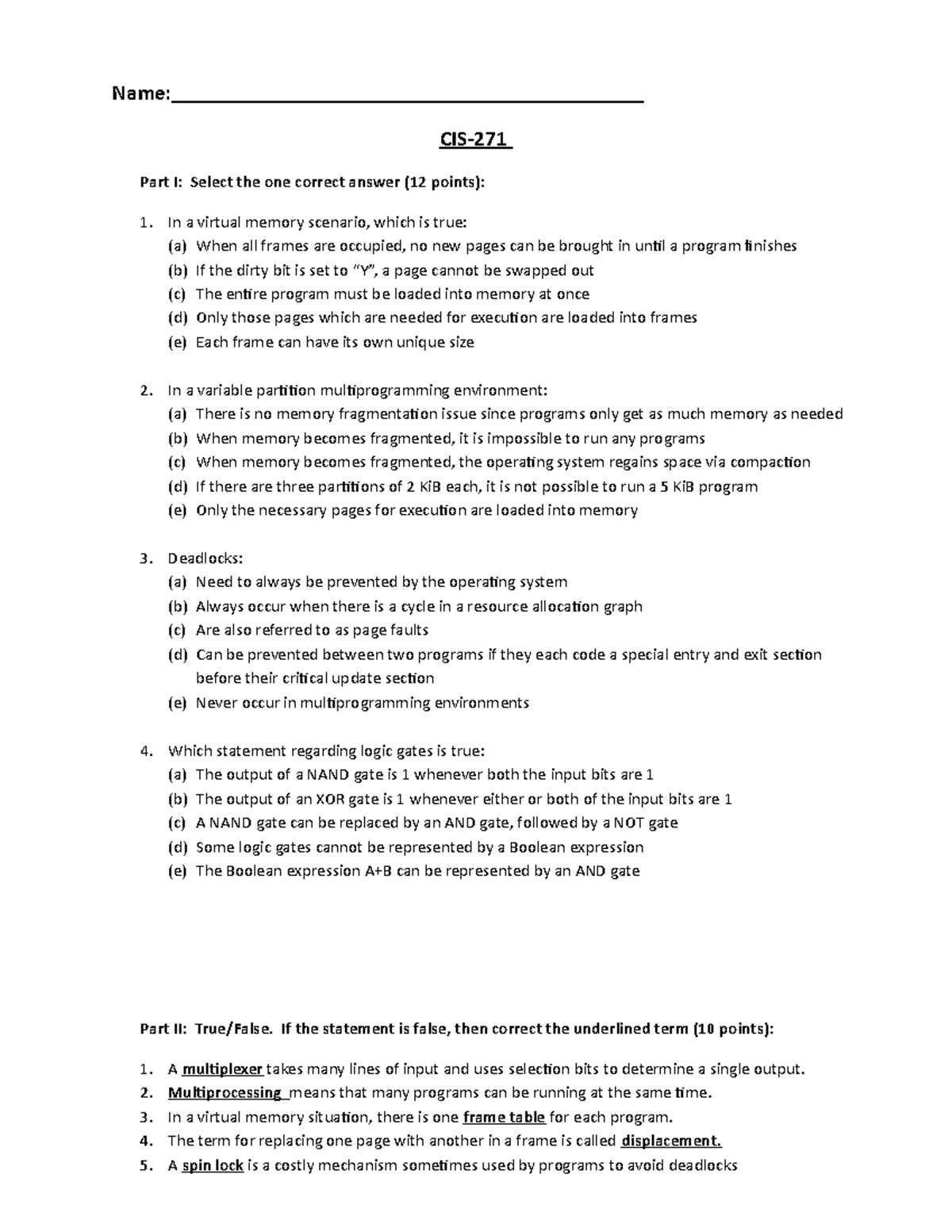 virtual memory exam questions and answers