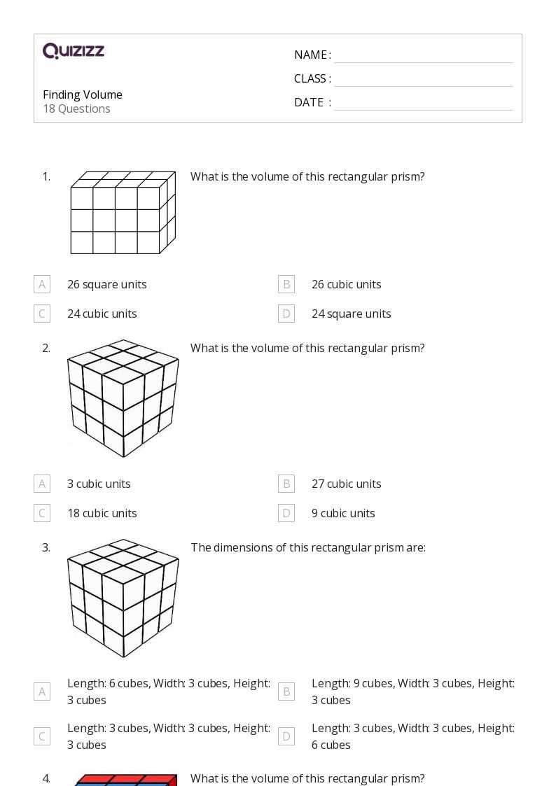 volume review worksheet answers