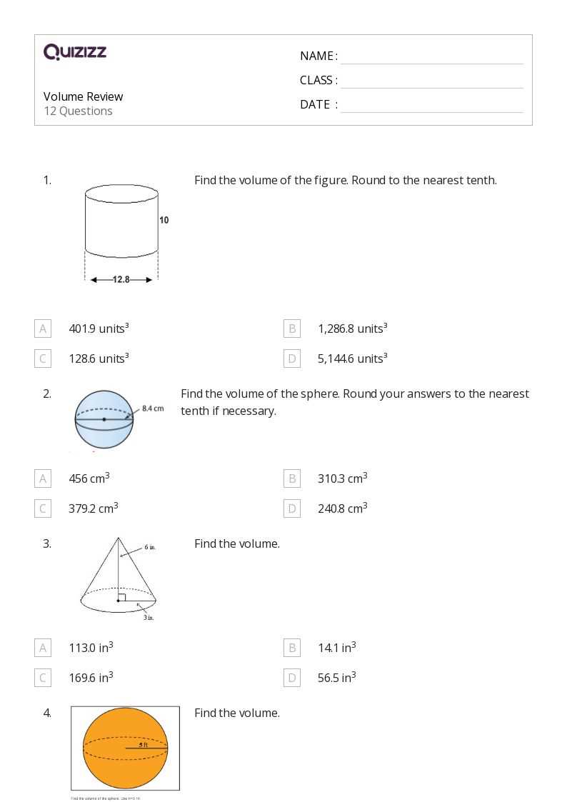 volume review worksheet answers