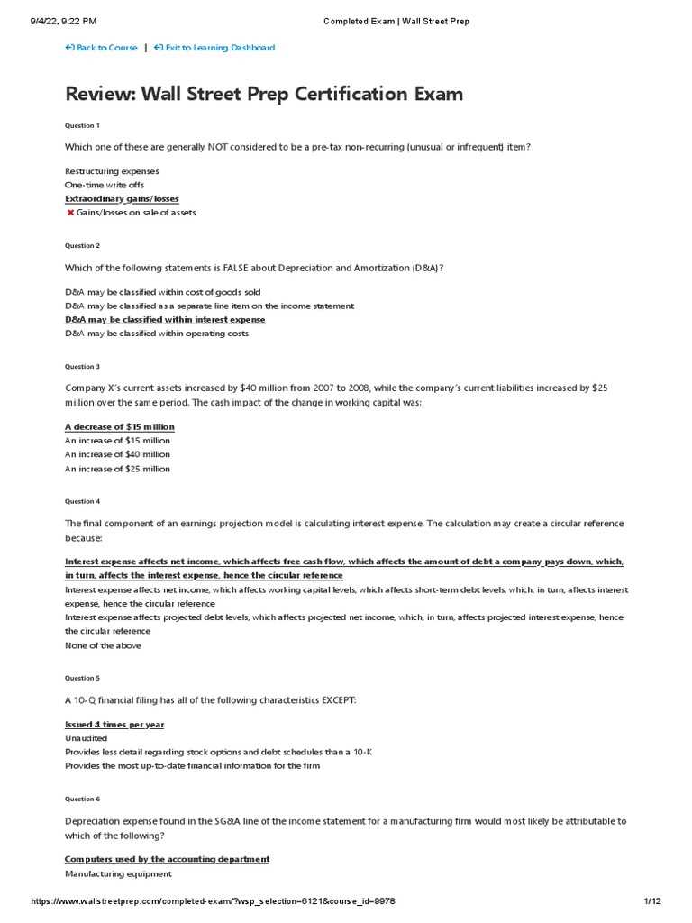 wall street prep analyzing financial reports exam answers