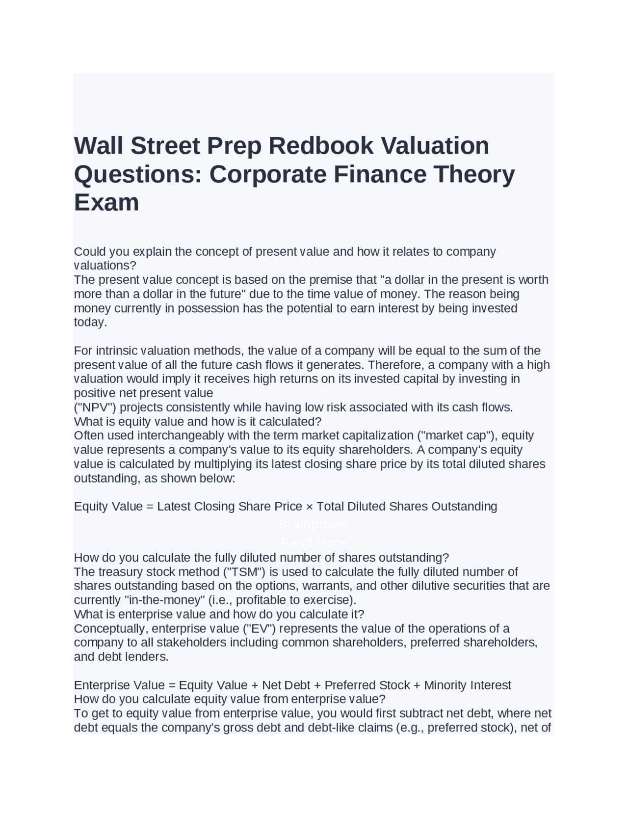 wall street prep dcf exam answers