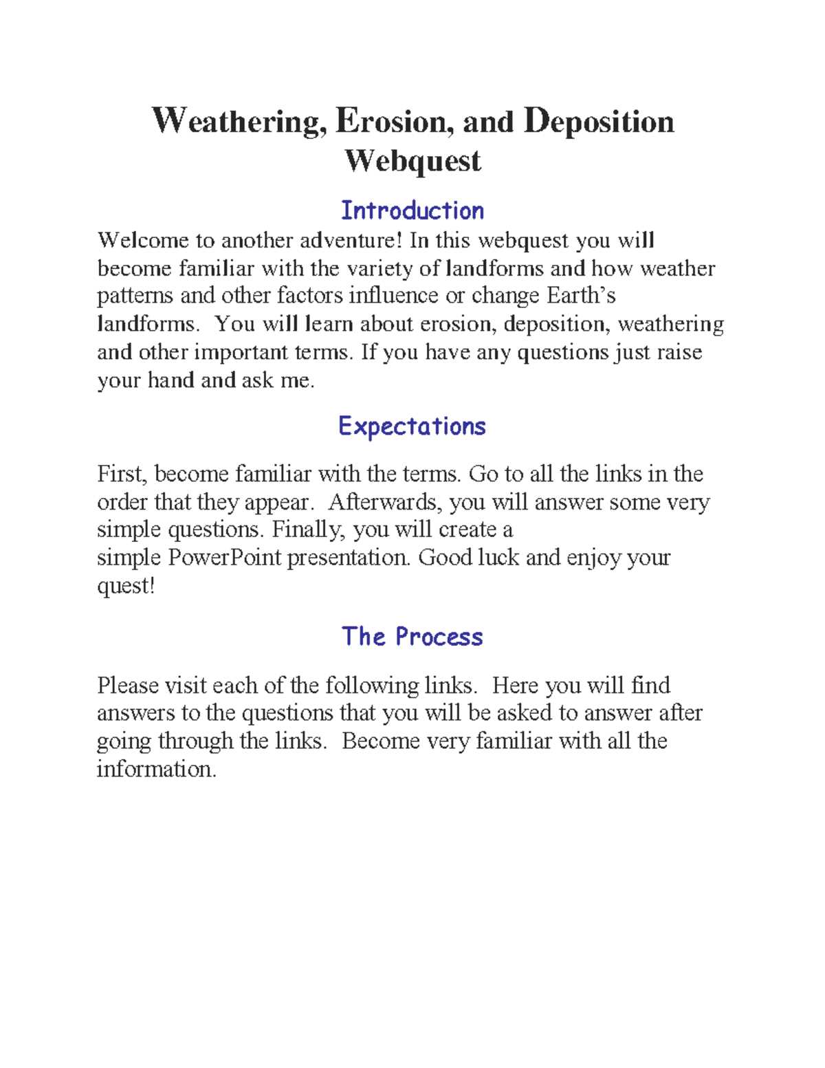 weathering and erosion webquest answers