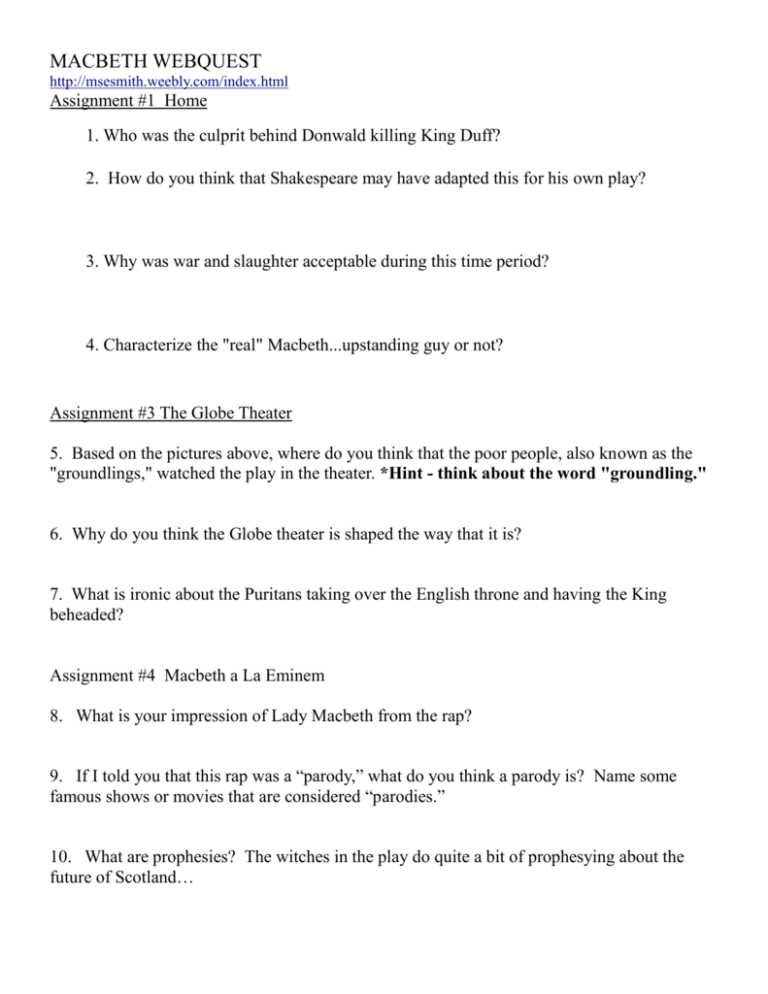 webquest shakespeare answers