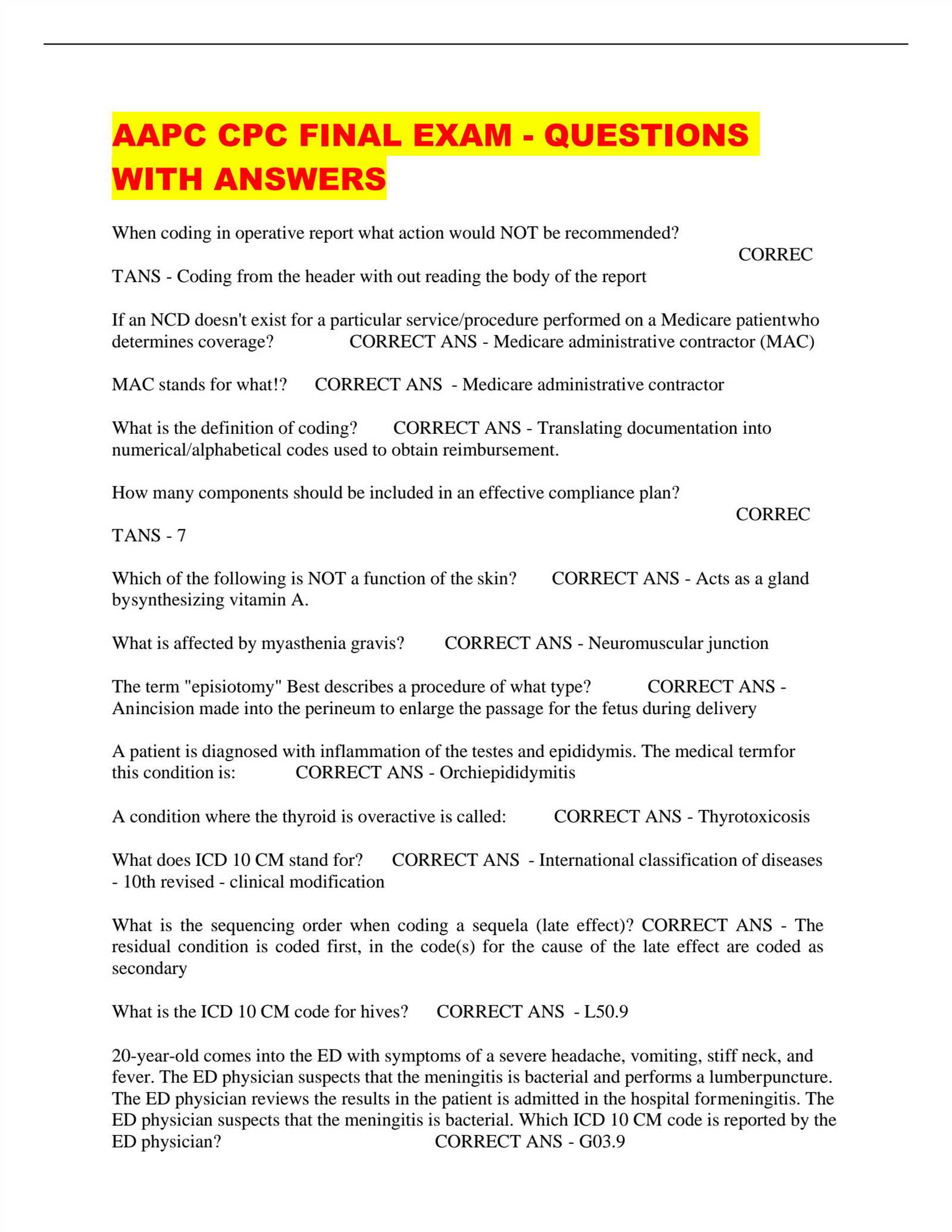 aapc chapter 19 review exam answers