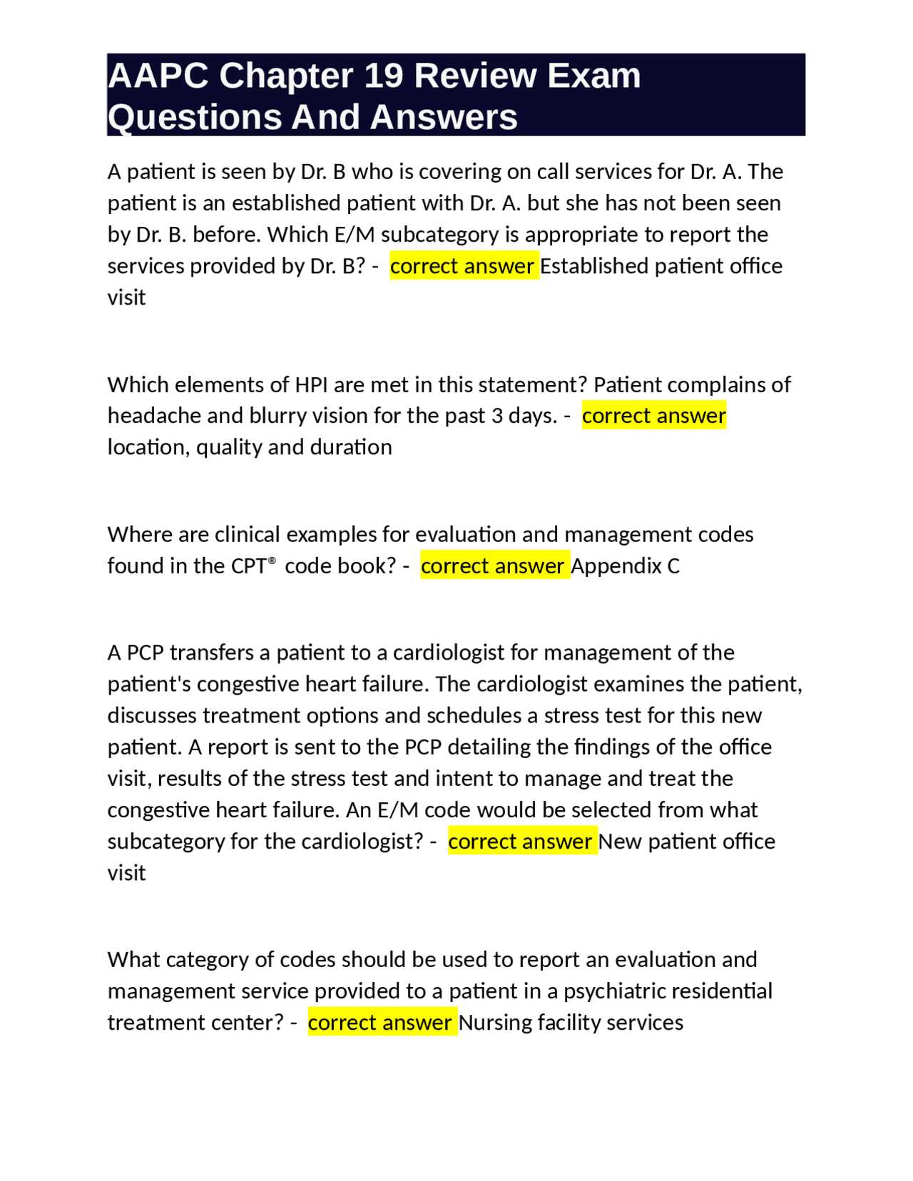 aapc chapter 19 review exam answers