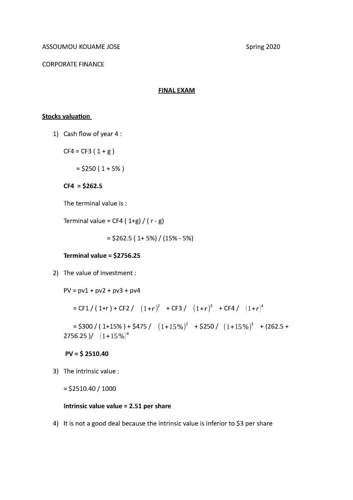 corporate finance final exam