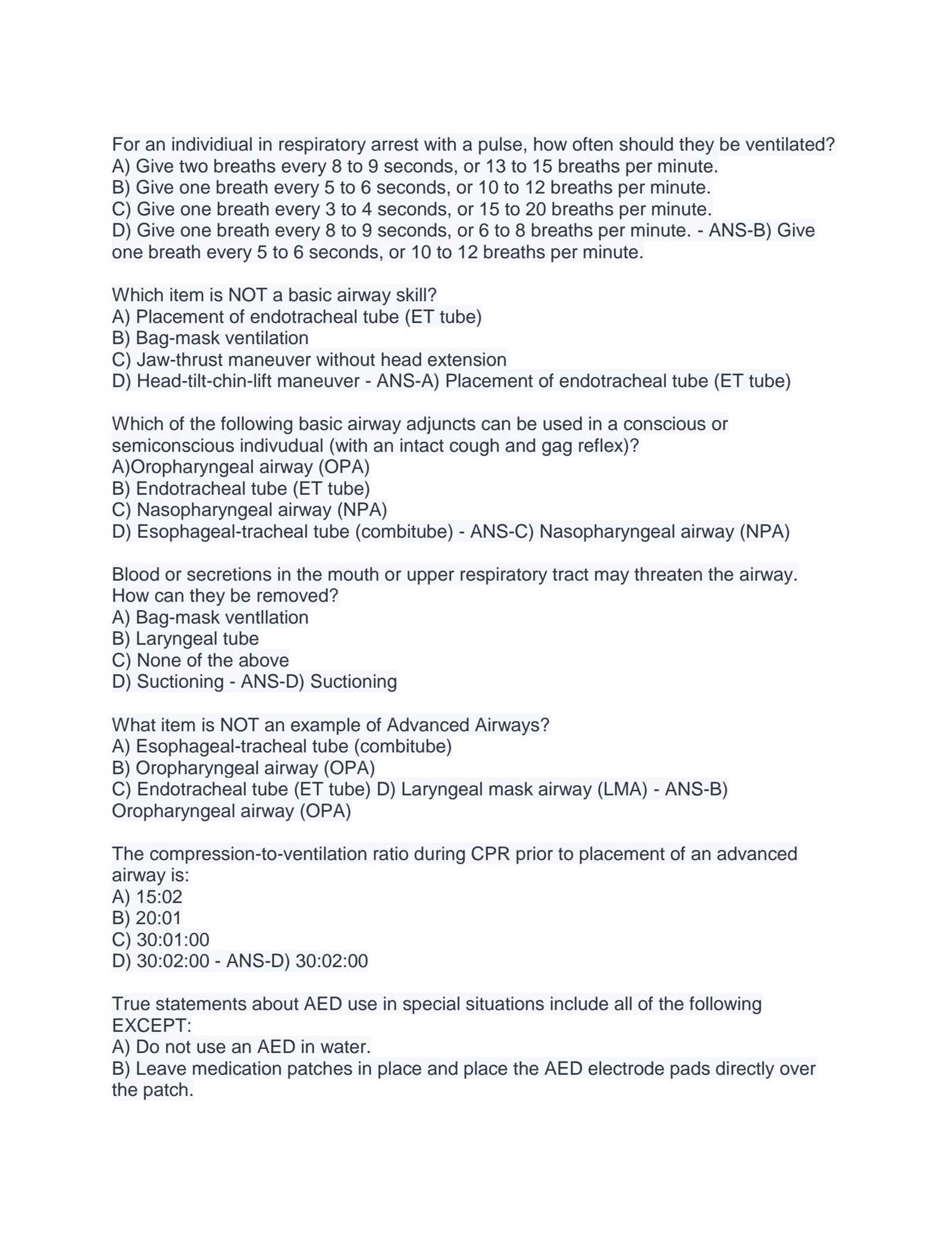 acls certification exam quiz answers