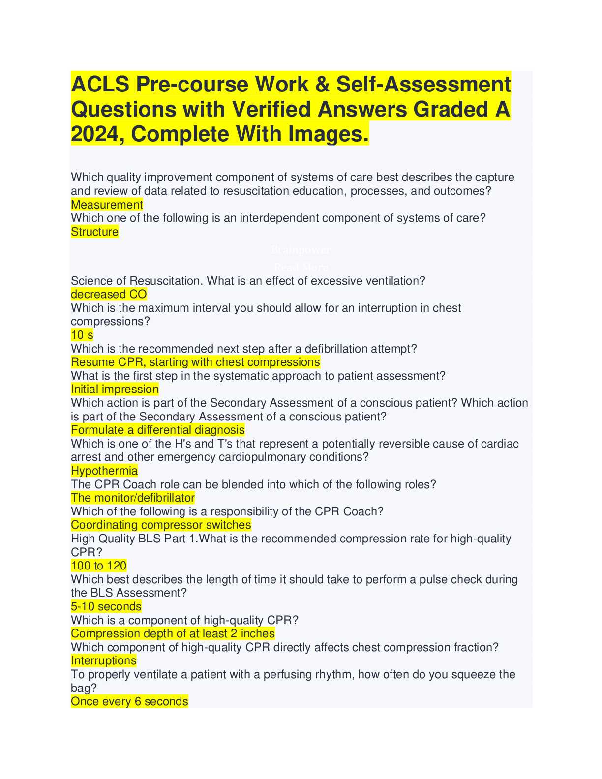 acls certification exam quiz answers