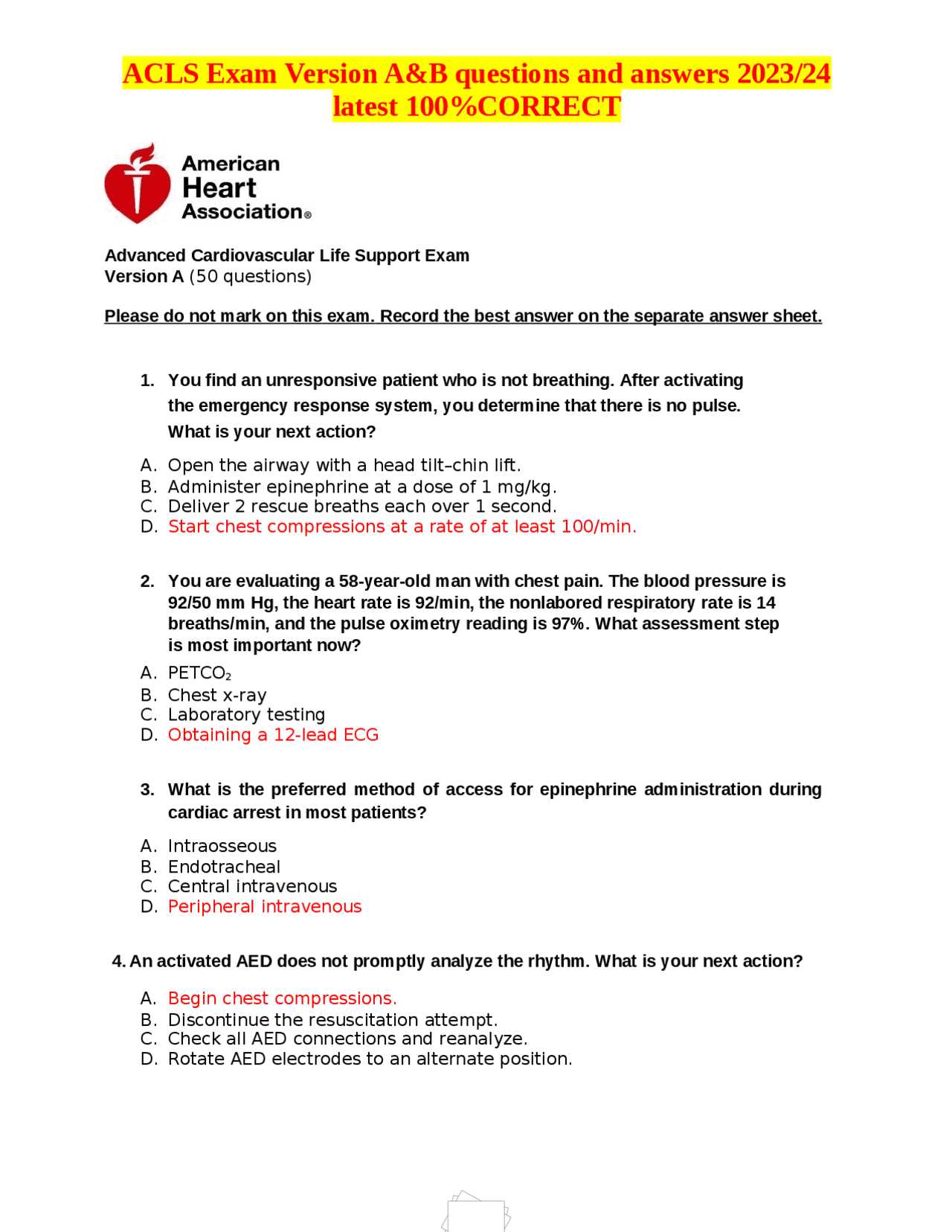 acls post test answer key 2025