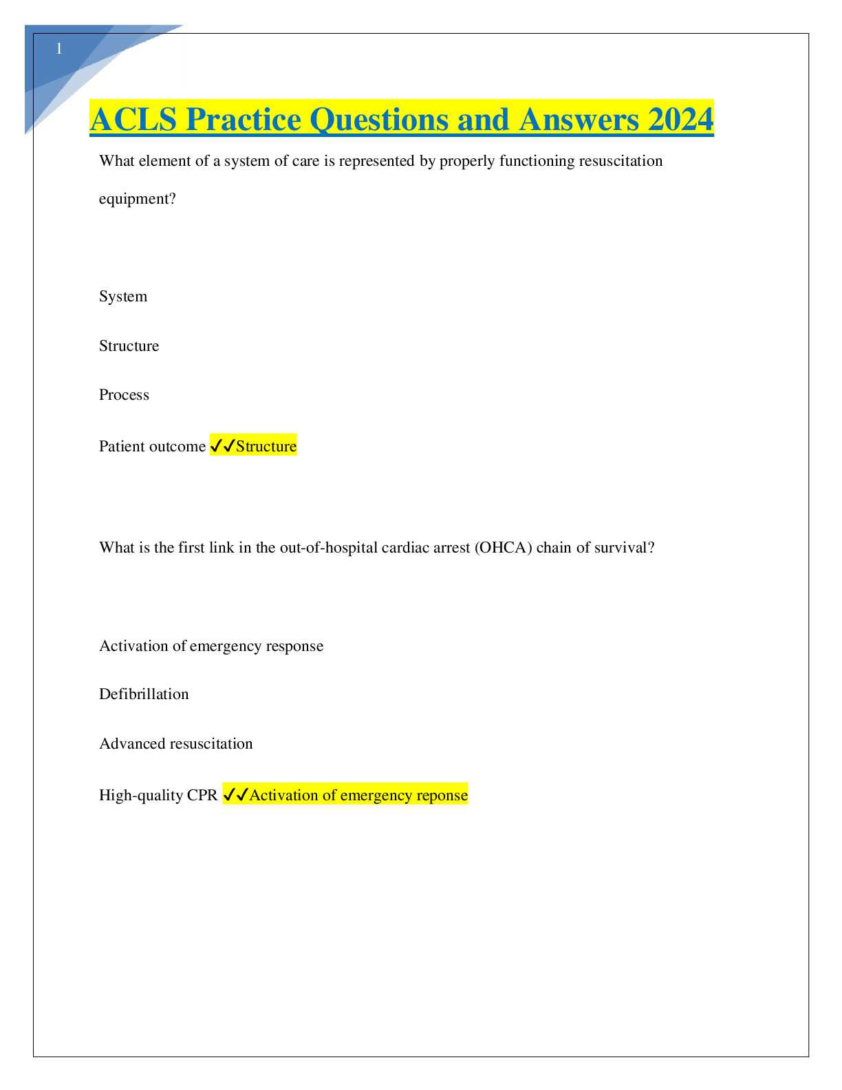 acls practice exam