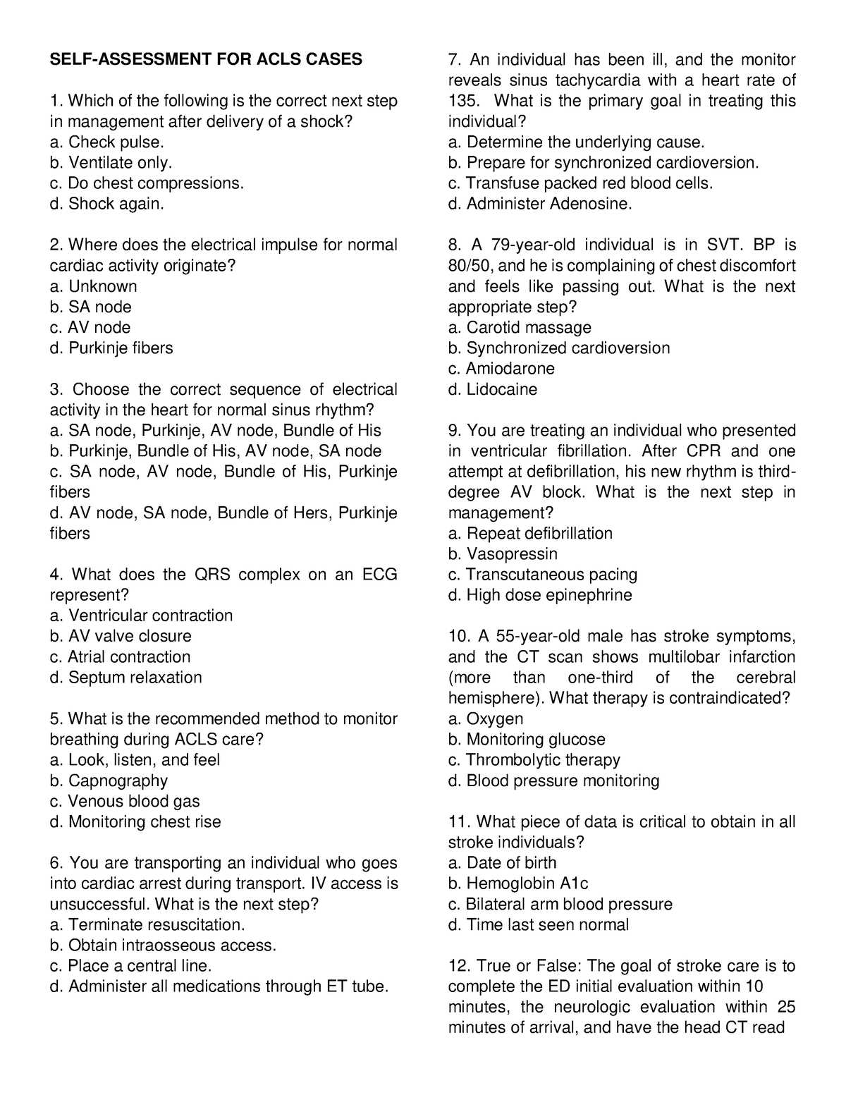 acls self assessment answers 2025