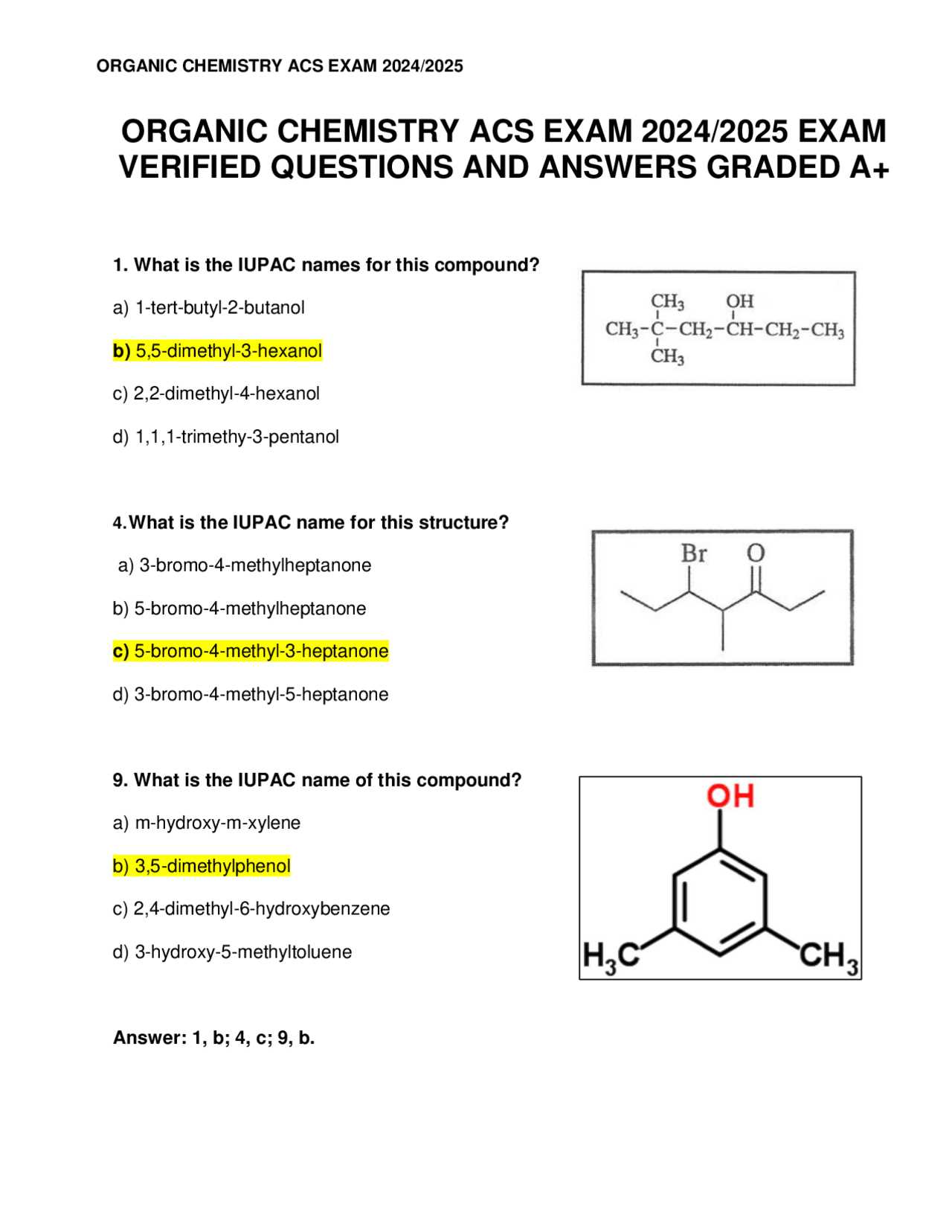 acs organic chemistry exam 2025 answers