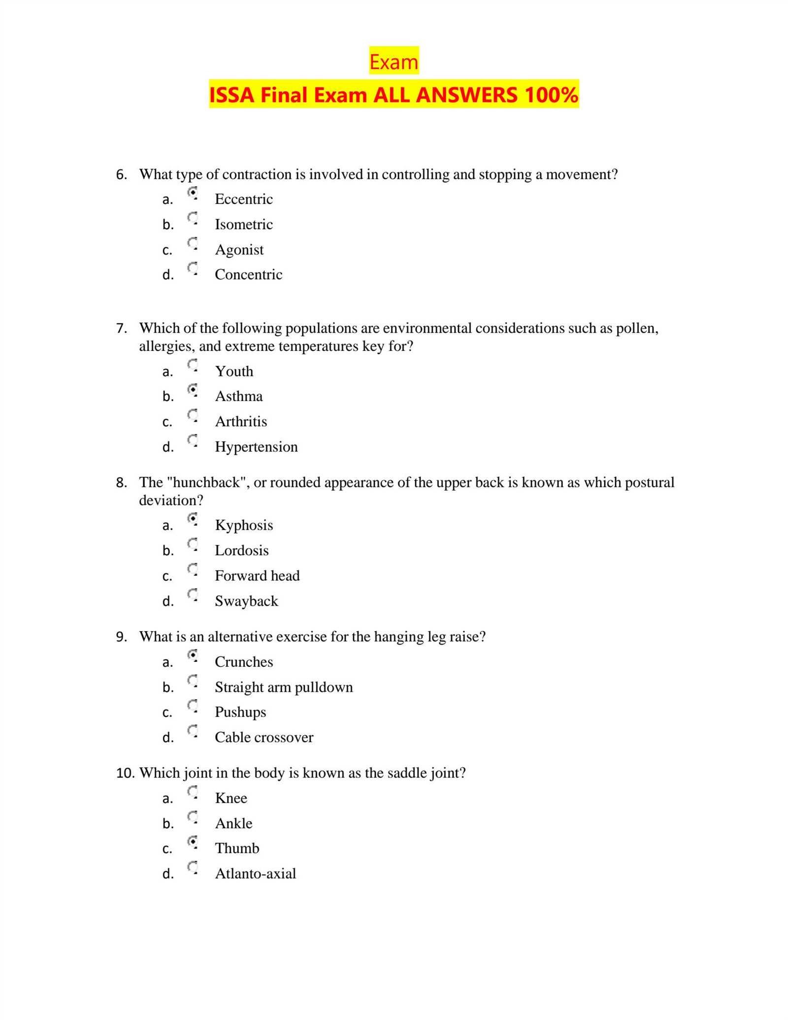 action personal training exam answers