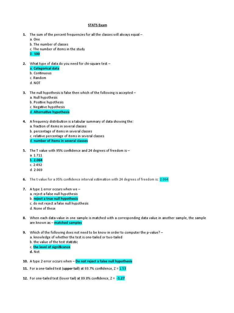 advanced business statistics exam questions and answers