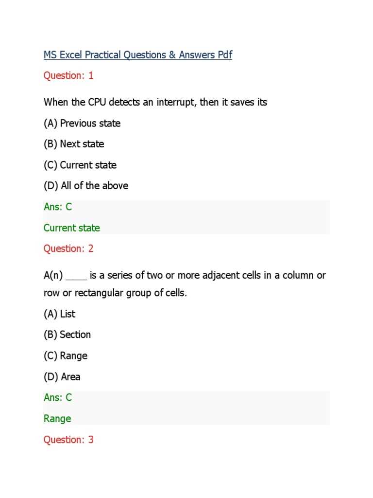 advanced excel final exam questions and answers