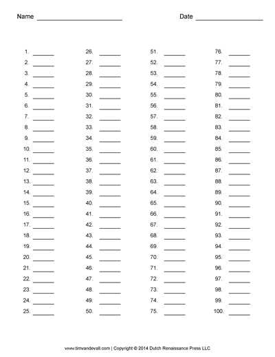 answer sheet template 1 100