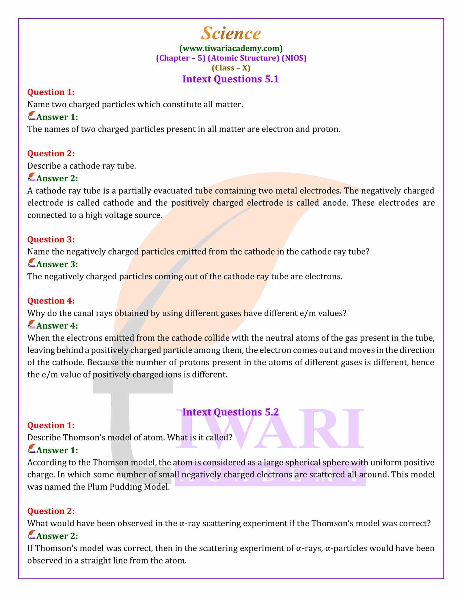 5.1 models of the atom answers