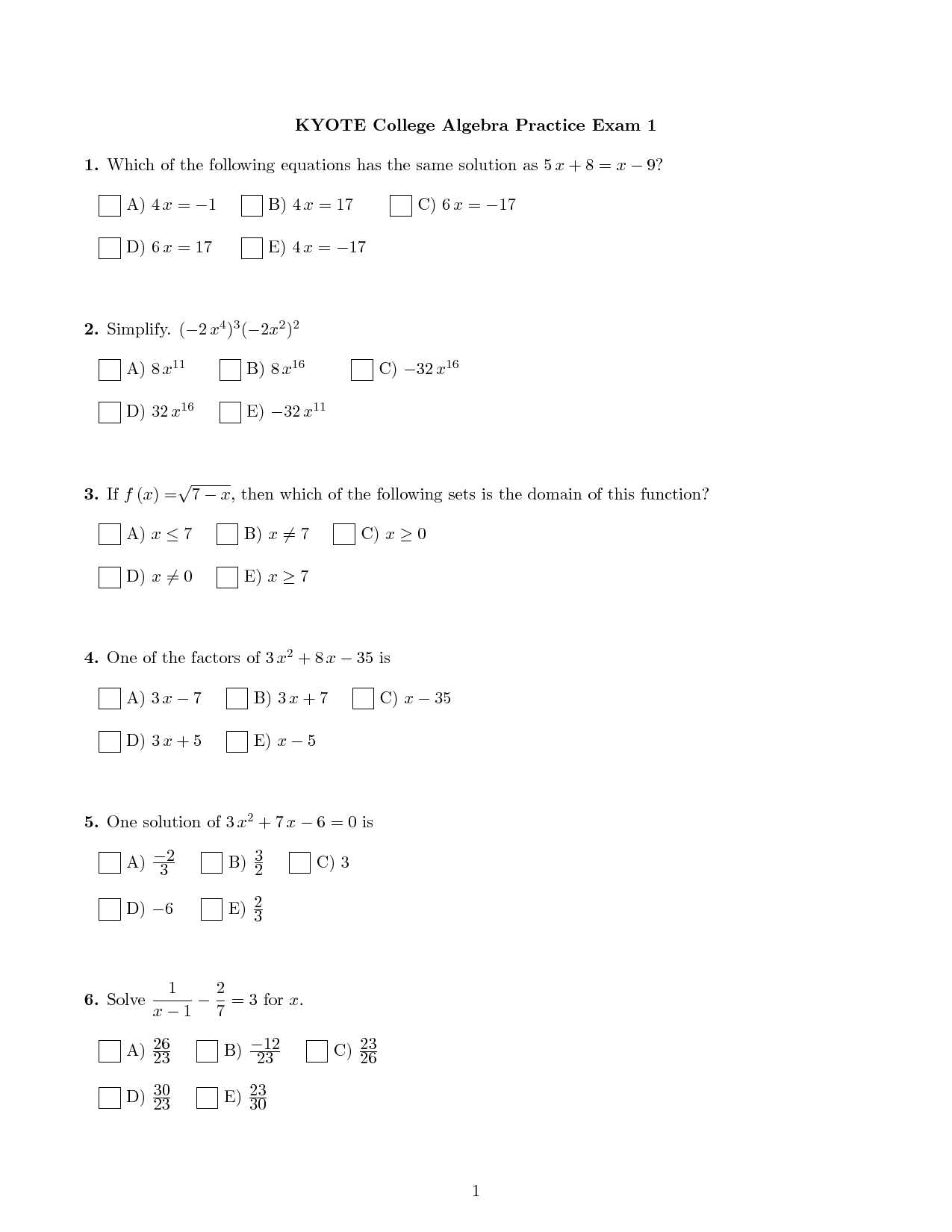 algebra 1 end of course exam practice test answers