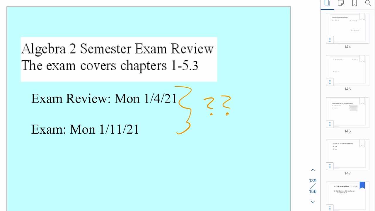 algebra 2 semester 1 exam review answers