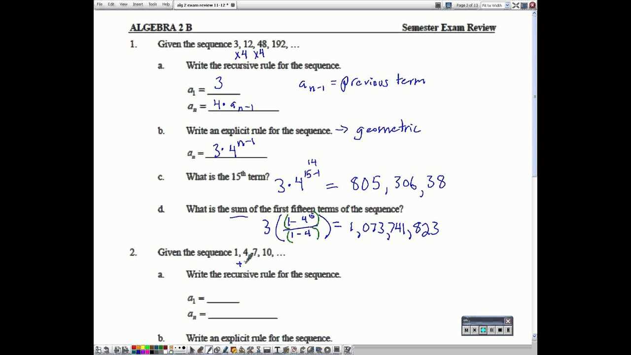 algebra 2 semester 2 final exam