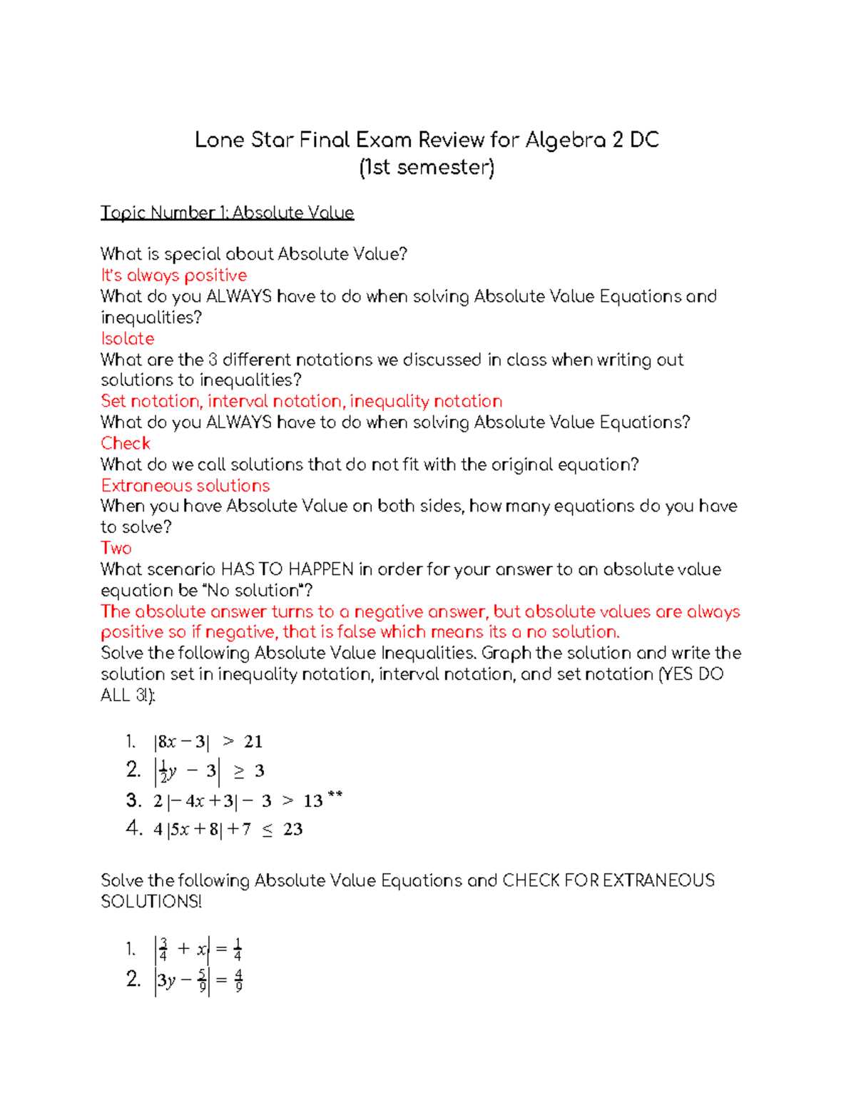 algebra 2 semester 2 final exam