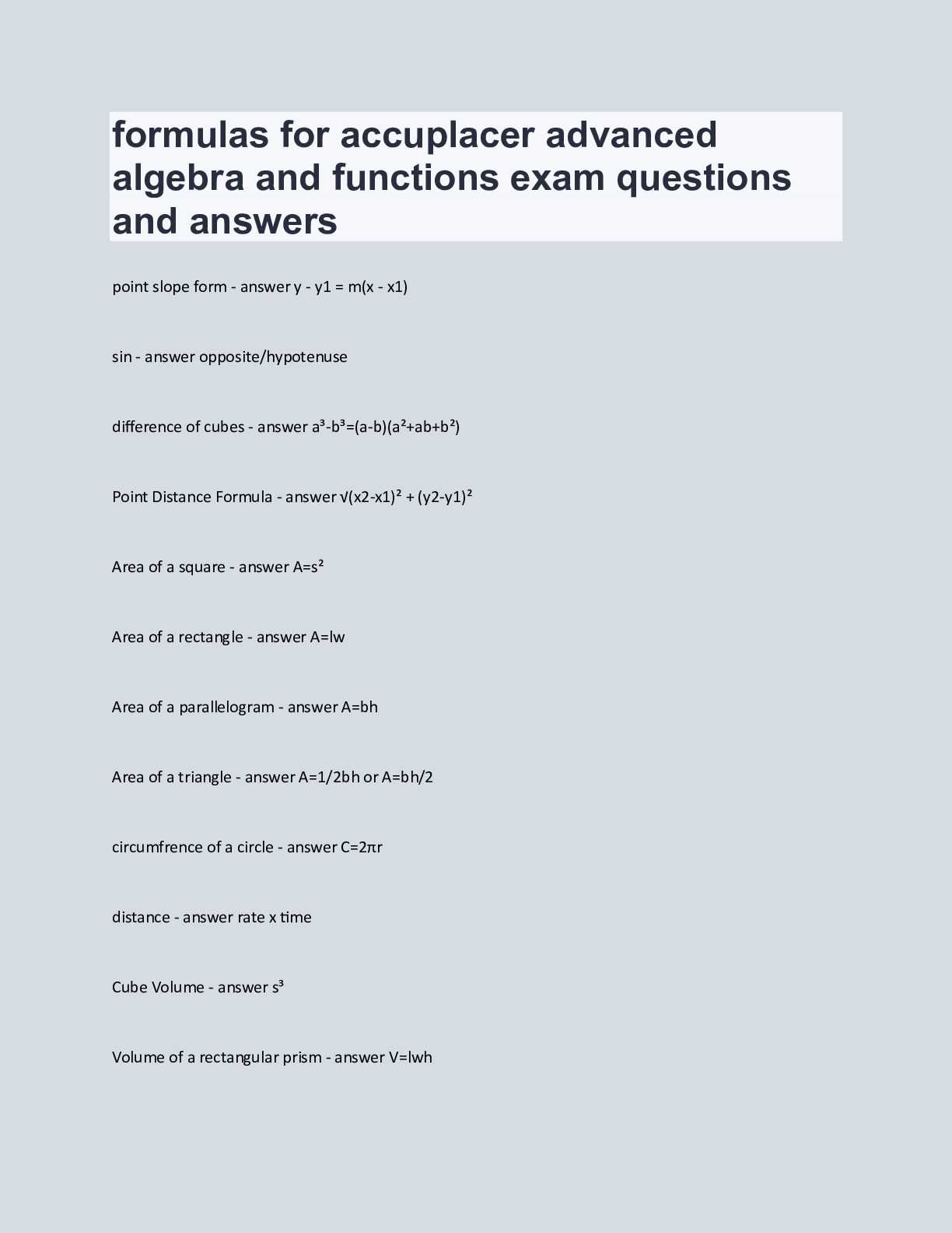 algebra exam questions and answers