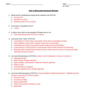 american government exam 2 answers