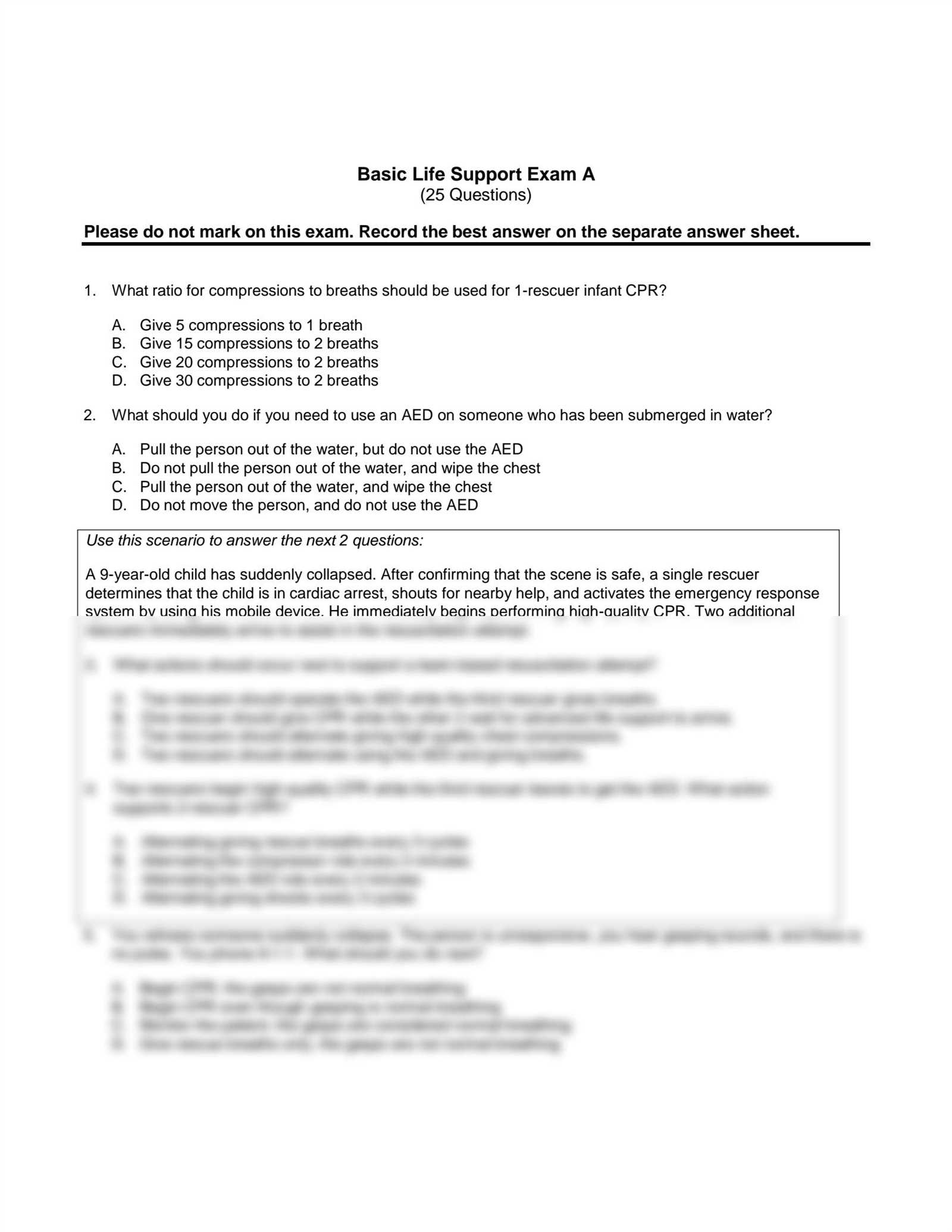 american heart association basic life support exam b answer key