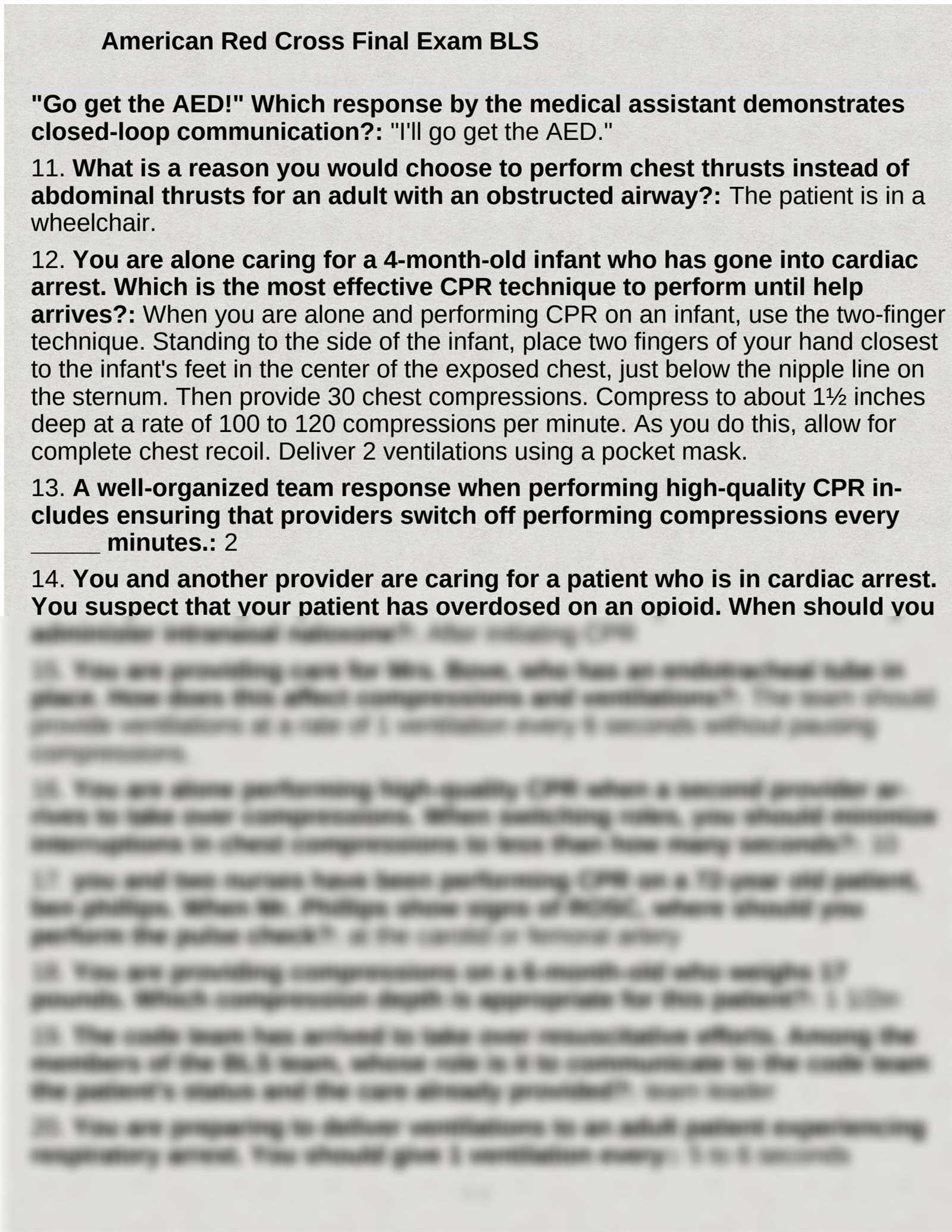 american red cross cpr exam b answers