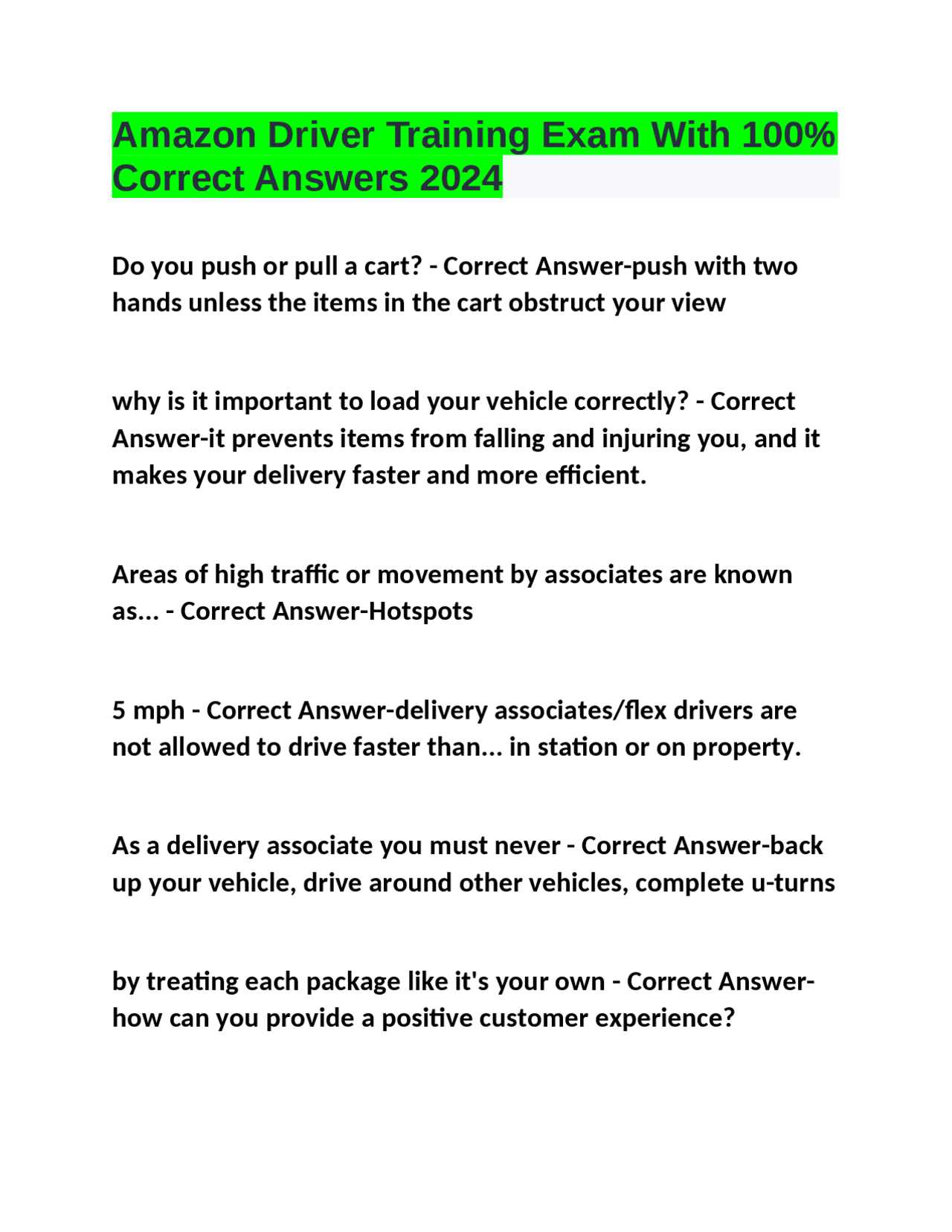 driver exam answer key