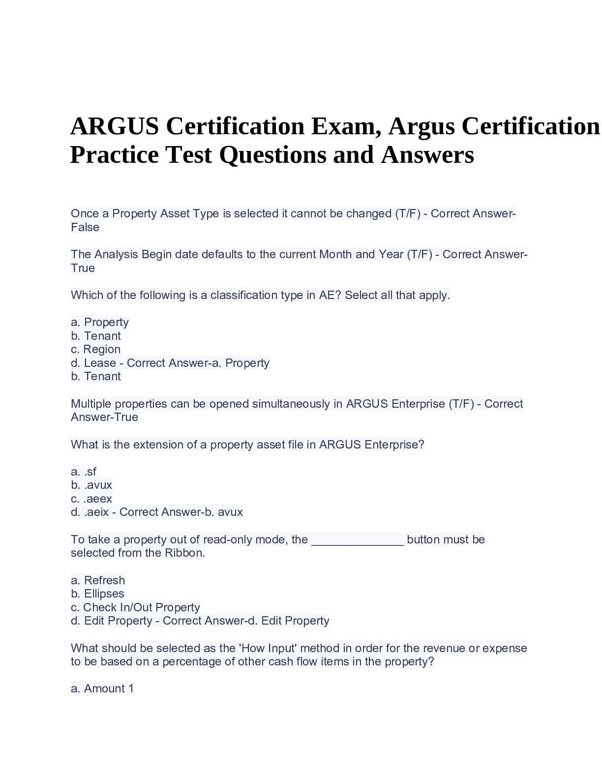 argus certification exam answers