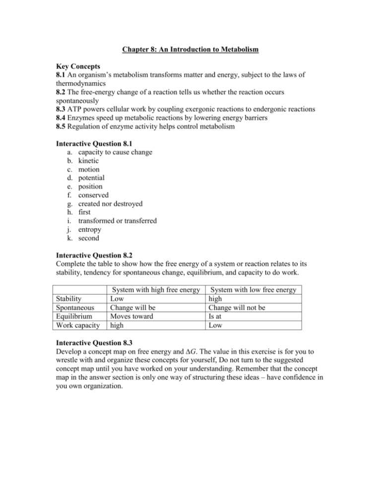 an introduction to metabolism answers