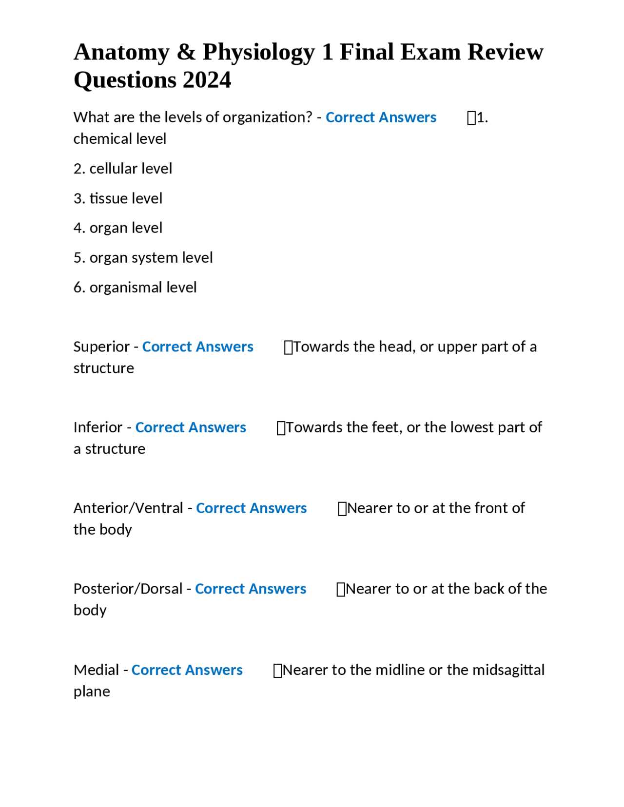 anatomy and physiology 1 final exam practice test