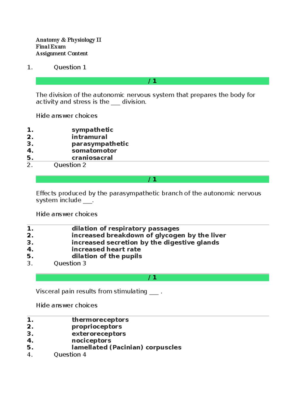 anatomy and physiology 2 final exam questions and answers