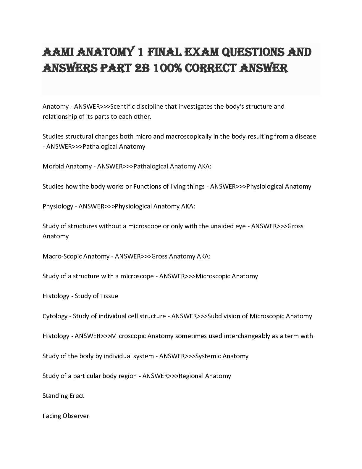 anatomy and physiology exam 1 answer key