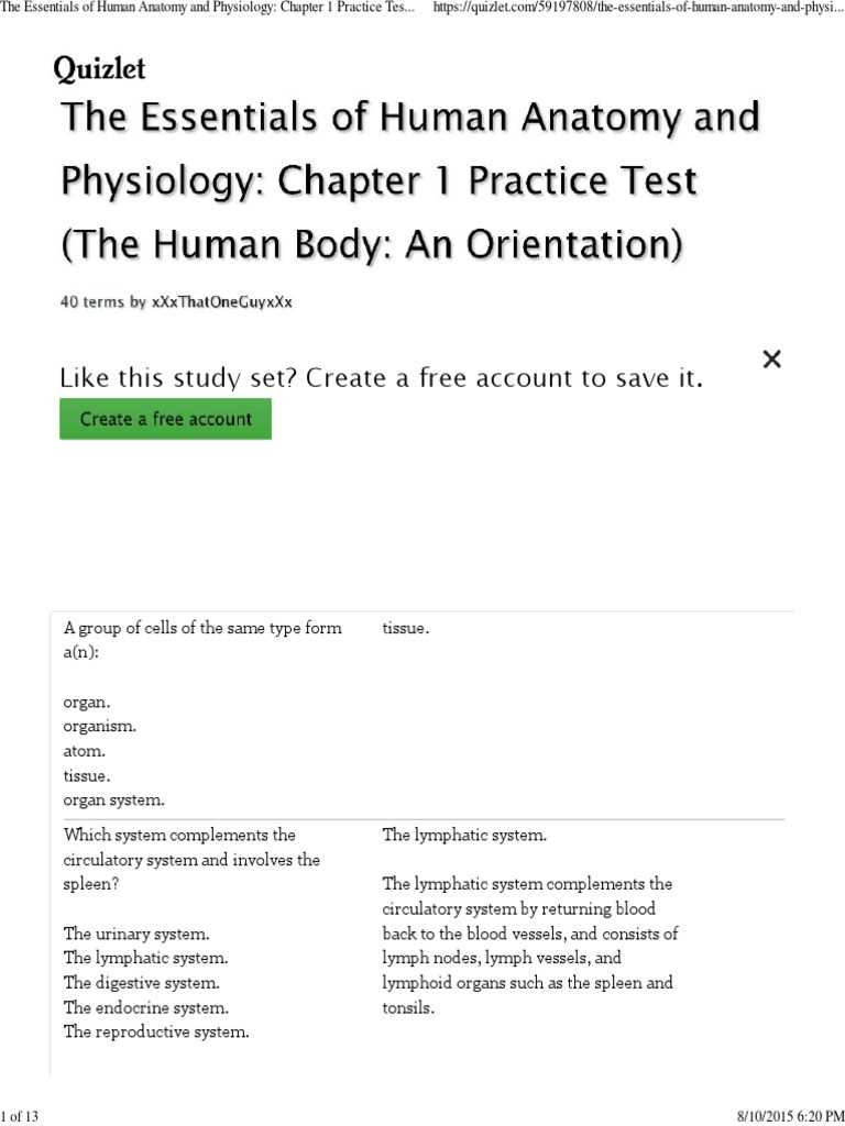 anatomy and physiology exam 1 answer key