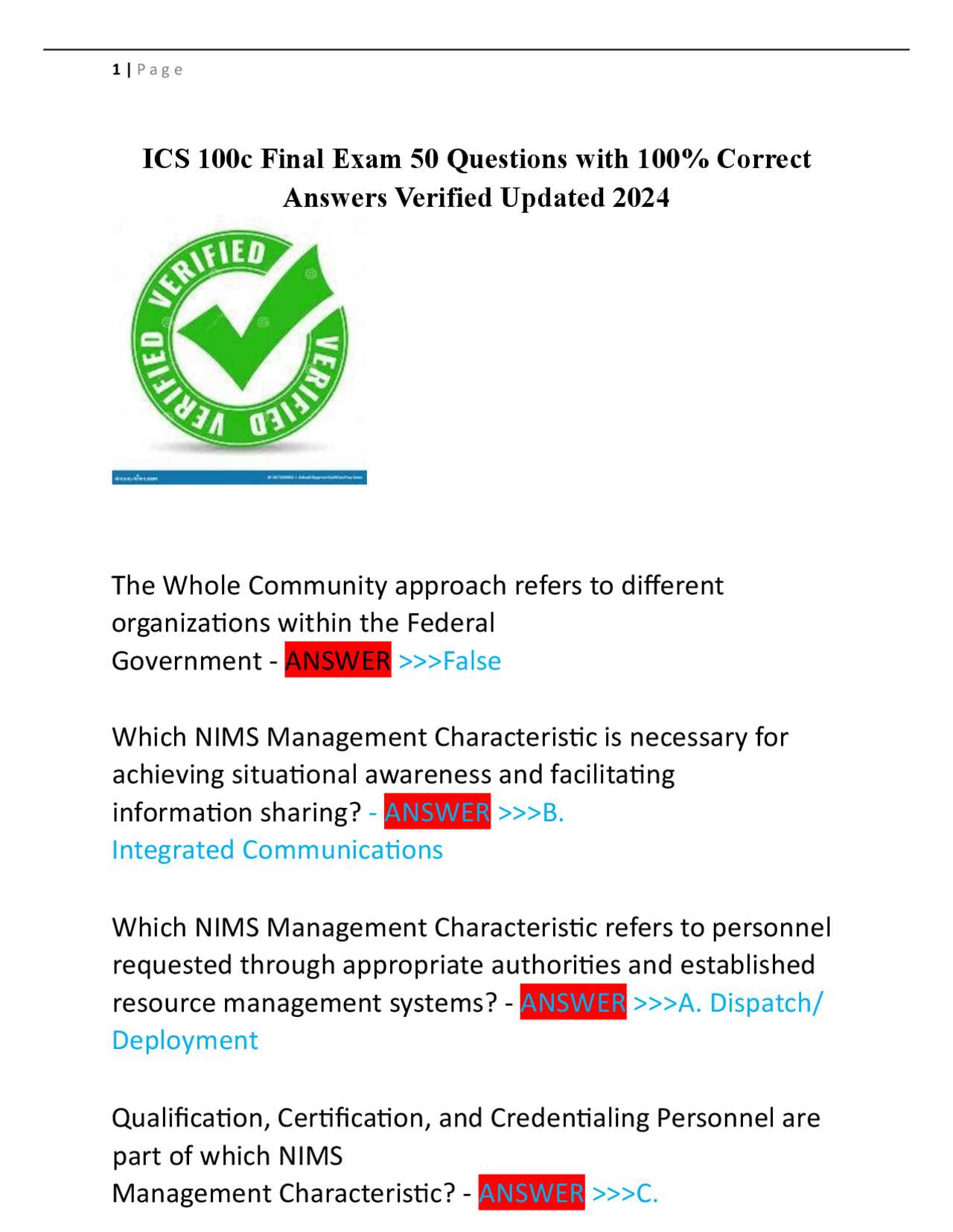 answers to ics 100 exam