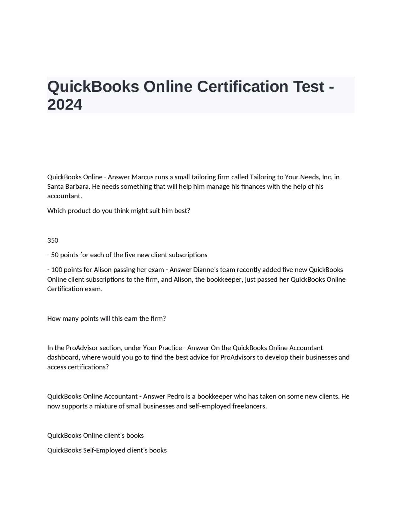 answers to quickbooks online certification exam