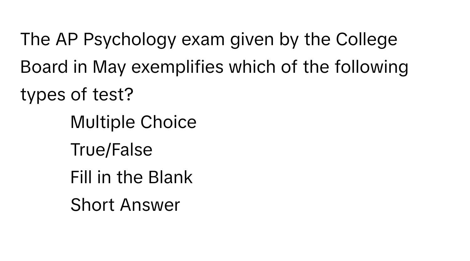 ap psychology exam multiple choice answers