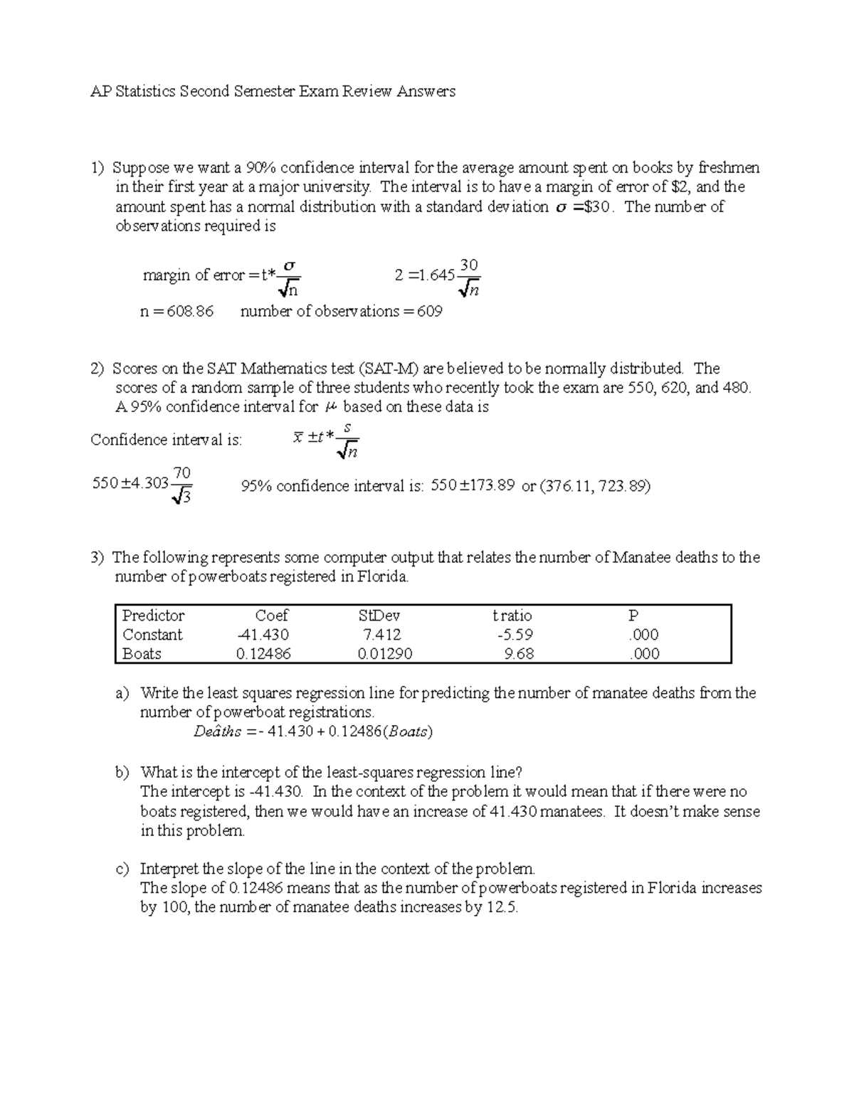 ap statistics first semester final exam review answers