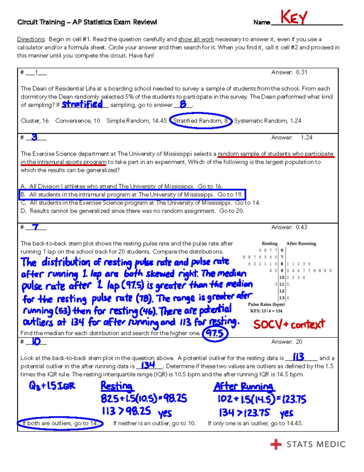 ap stats exam answers